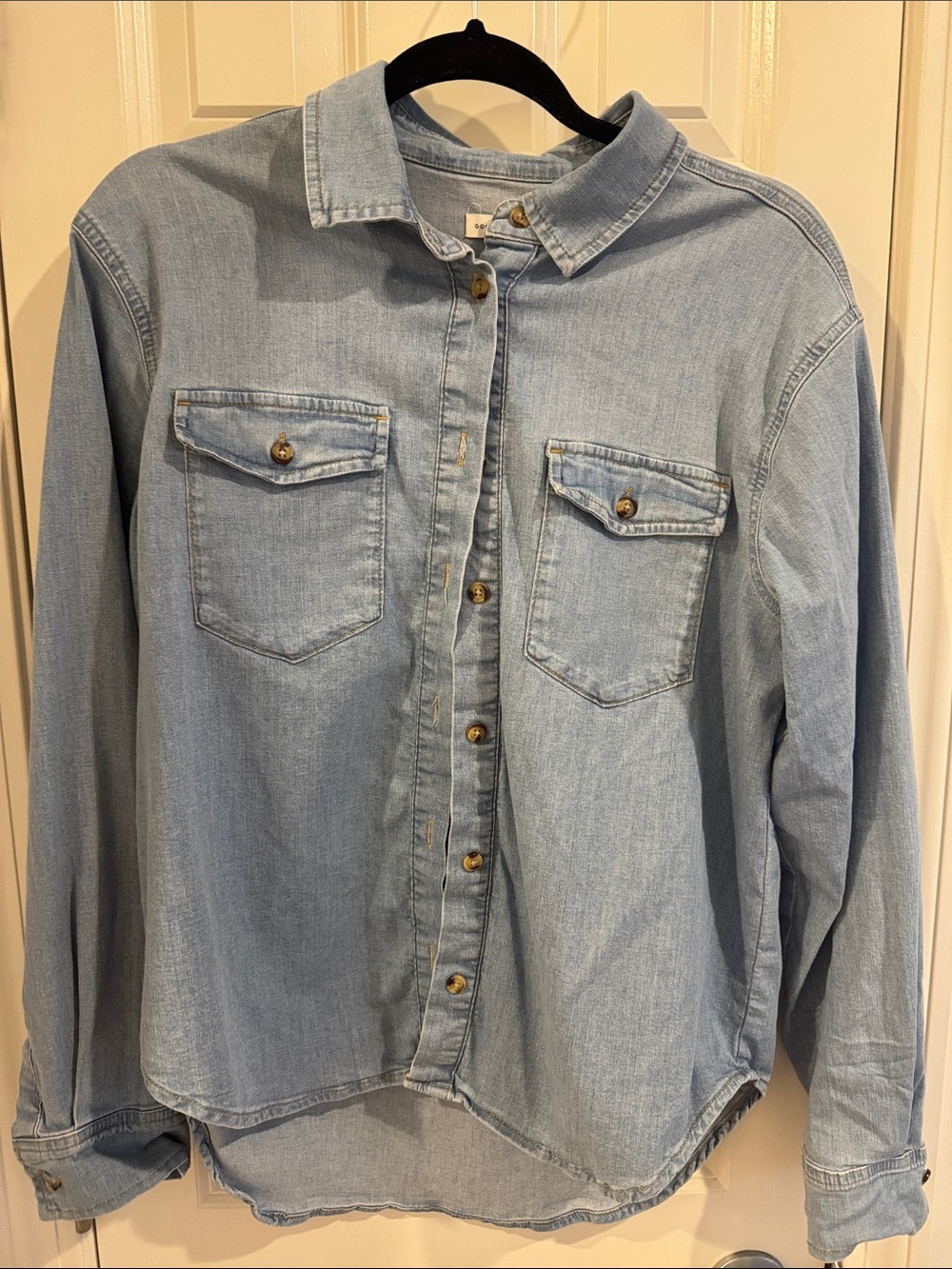 Good American Light Blue Denim Button-Down Shirt